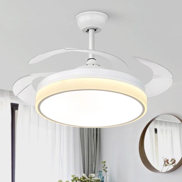 

42" led invisible ceiling fans with light decorative retractable blade modern folding fan lamp remote control hanging lights
