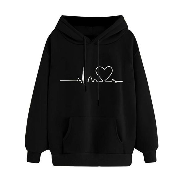 

designer hoodie heart graphics long sleeve drawstring pullover sweatshirts loose hooded blouse with pocket, Blue;black