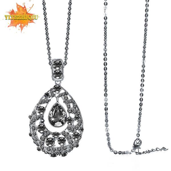 

arrival female crystal pendant necklace tassel long winter sweater chain water drop chokers, Golden;silver