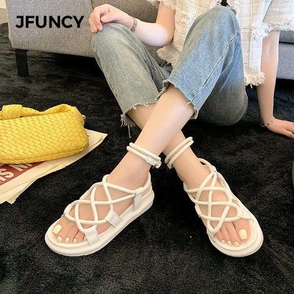 

sandals jfuncy women's summer fashion thick bottomed breathable mesh magic paste roman woman shoes rome women sandal, Black