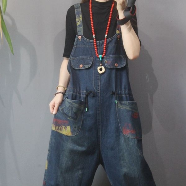 

women plus size denim jumpsuit 2021 casual straps rompers wide leg trousers ankle length pants printed overalls jeans 11978, Red