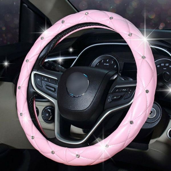 

steering wheel covers accessories cover crystal diamond non-slip bling car pu leather w/ rhinestone