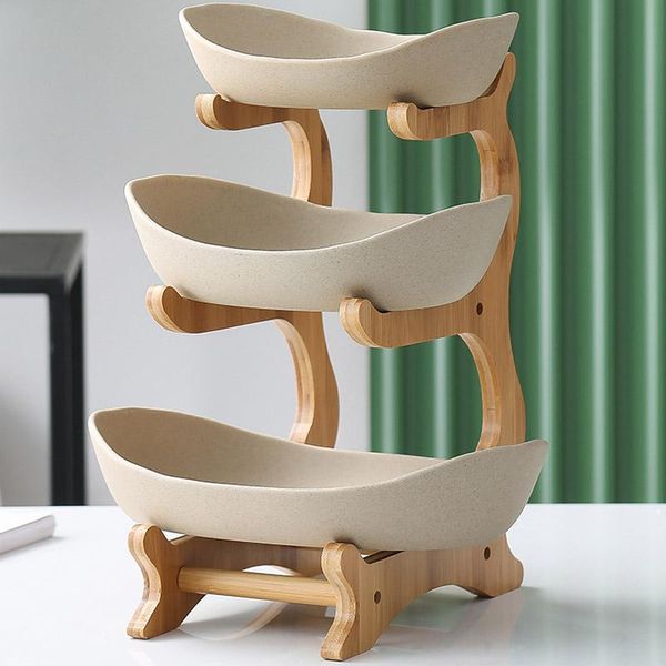 

dishes & plates creativity three layers fruit plate nordic modern wooden frame ceramics dried snack storage living room decoration
