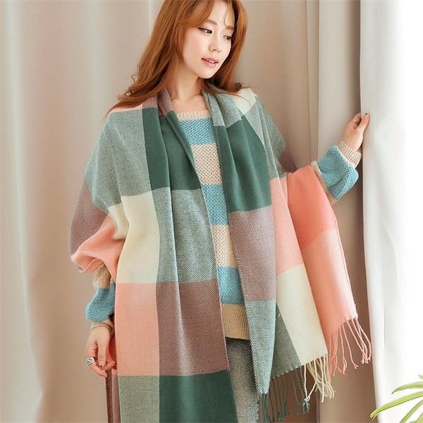 

scarves women plaid cashmere winter scarf ladies warm shawls and wraps female thicked wool blanket foulard femme, Blue;gray