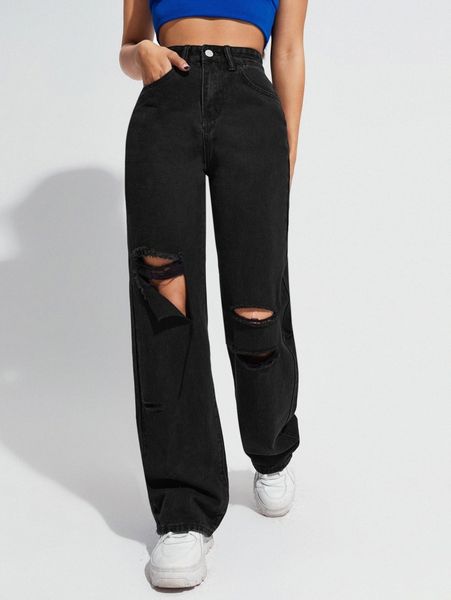 

high waist ripped boyfriend jeans i9u4#, Blue