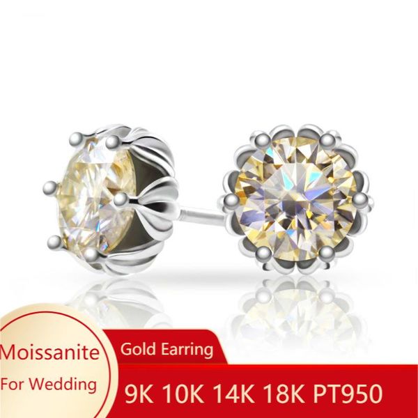 

total 1ct champagne diamond test passed moissanite silver earring jewelry gemstone girlfriend gift special price stud, Golden;silver