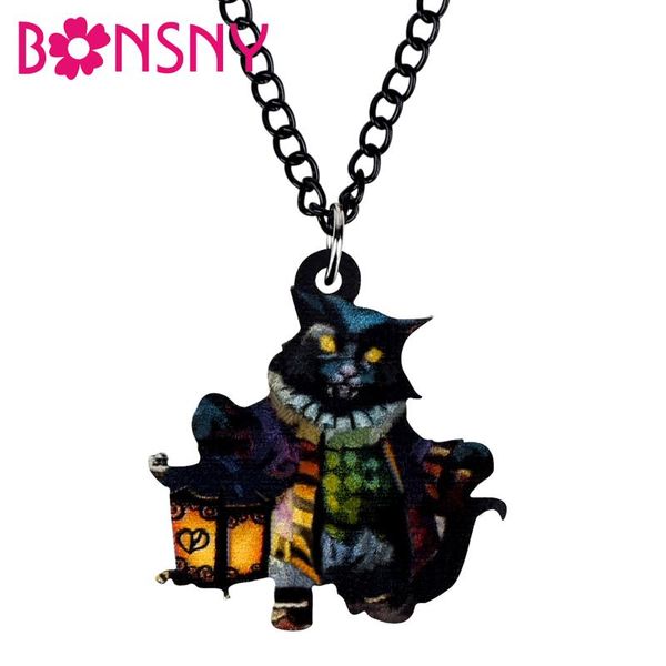 

pendant necklaces ei acrylic halloween anime evil demon cat necklace animal long chain choker jewelry for women girl kid novelty gift, Silver