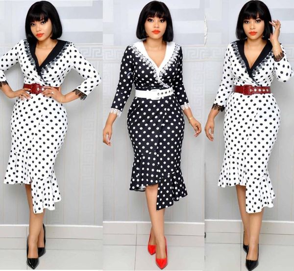 

casual dresses vadim maxi dress direct selling ukraine zanzea women's clothing 2021 summer fashion lace belt slim v-neck dot woman, Black;gray