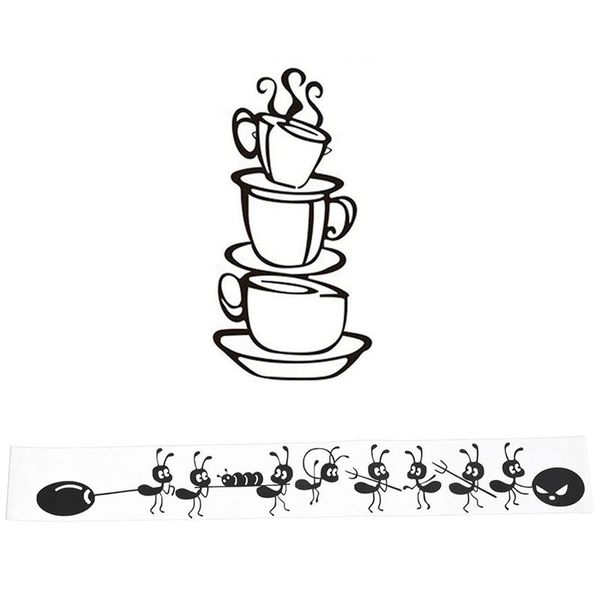 

wall stickers 1 pcs home decoration ants moving glass & removable coffee house cup decals