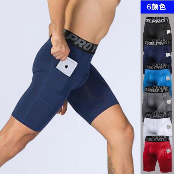 Brandneue Fitness-Herren-Sportbekleidung für Fitnessstudios, Kompression, sichere Taschen-Shorts, schnell trocknende kurze Hosen, athletische Strumpfhosen, kurze Böden 210421