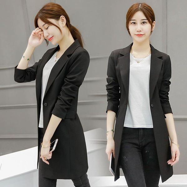 

women's suits & blazers 2021 spring and autumn suit female long slim jacket women coat fashion plus size blazer lady outerwear, White;black
