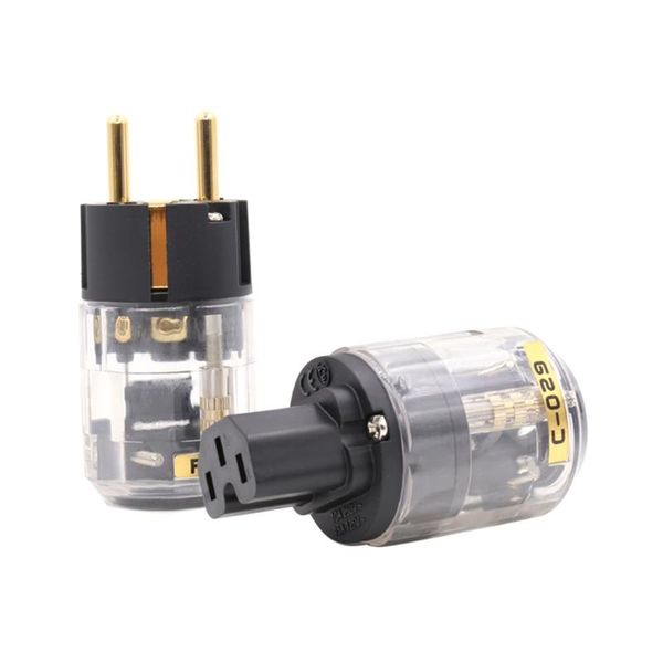 

smart power plugs 1set p-029 and c-029 fine copper gold plated eu version plug for iec audio connector cord cable