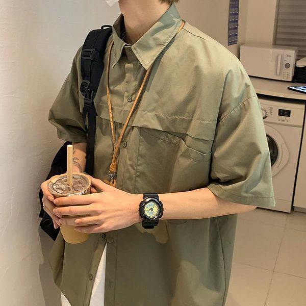 

men's casual shirts short sleeve shirt ruffian handsome work dress korean fashion loose minority summer hong kong style half, White;black