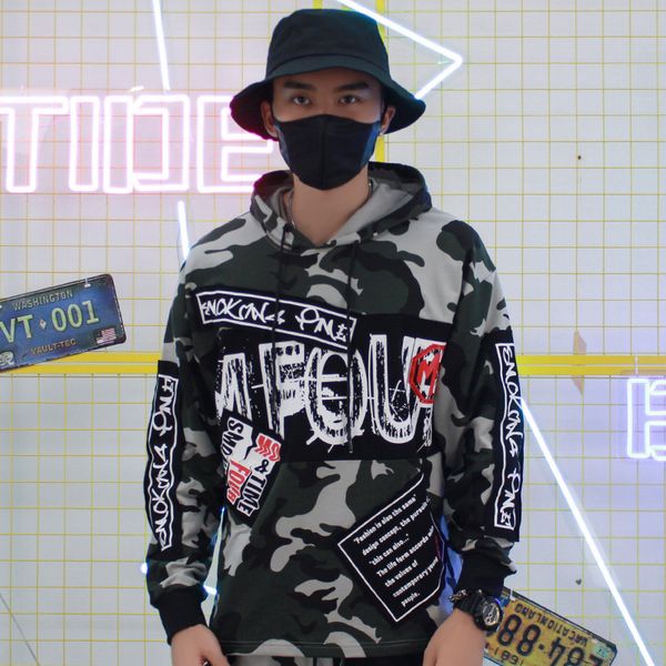 

2021 fall korean style hooded hoodies men trendy camouflage hip-hop loose, Black