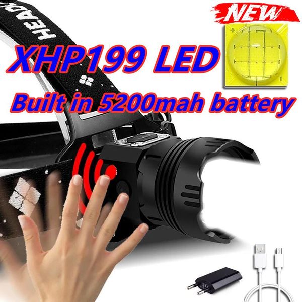 

rechargeable powerful xhp199 ir sensor led headlamp torch headlight 18650 head lamp light xhp90 super bright lantern headlamps