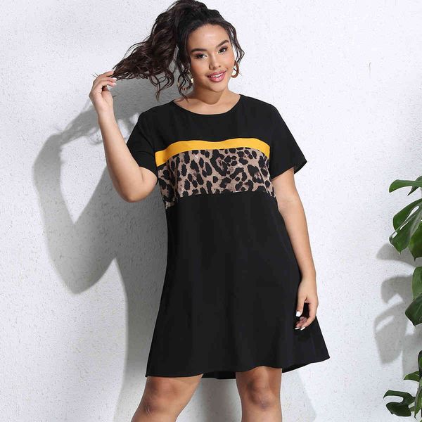 

plus size dresses hy863017# leopard v-ne patchwork over wear