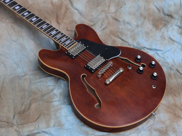 

brown thin nitro finish jazz semi hollow body electric guitar