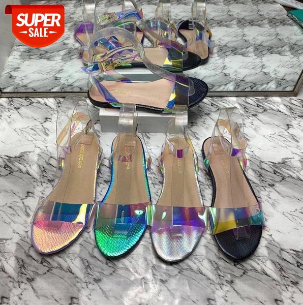 

2021 Summer New Women's Sandals Fashion Flat Magic Color Outdoor Shoes Plus Size 41 #I02I, Black
