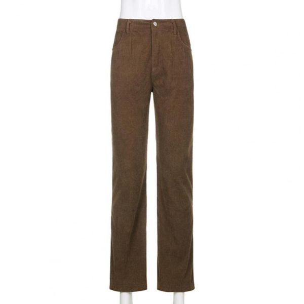 

women's pants & capris women fashion solid color low rise pockets long corduroy straight trousers, Black;white