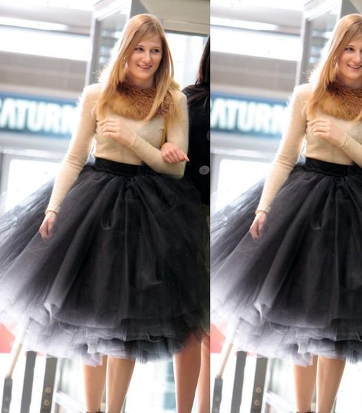 

fashion latest designs 5 womens skirts layers tulle satin knee length solid natural color ball gown tutu women, Black