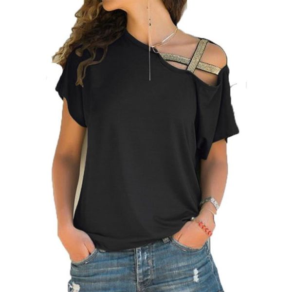 

s-5xl women skew neck irregular criss cross blouse patchwork solid blusa femme one shoulder summer shirt hollow plus size women's blou, White