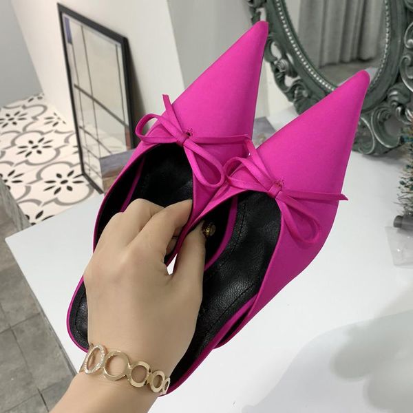 

dress shoes designer butterfly knot pointed toe slingbacks women pumps thin heels ladies sandals slip on spring summer, Black