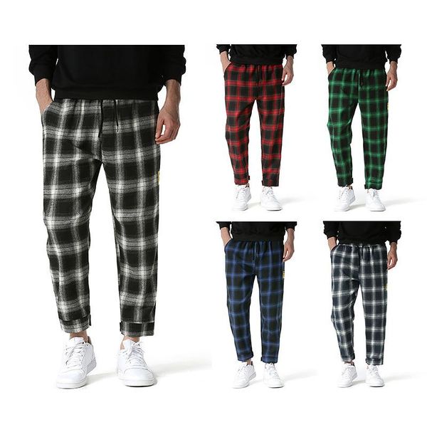

men's pants casual pants. trendy plaid leggings. 1314-18, Black