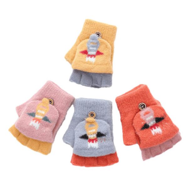 

childrens fingerless gloves fashion knit baby girls boys accessories autumn winter warm half flip cartoon knitted 3-10yb9120, White