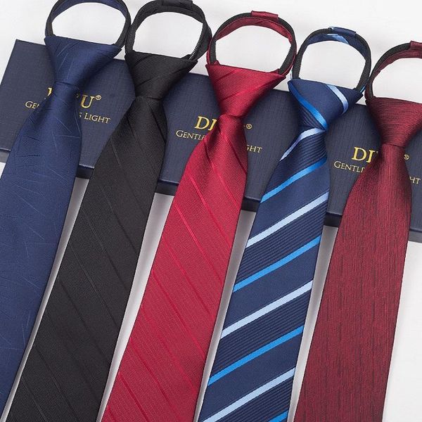 

2020 designer new fashion men 7cm ties dot striped zipper neckties casual business formal suit tie with gift box1, Black;gray