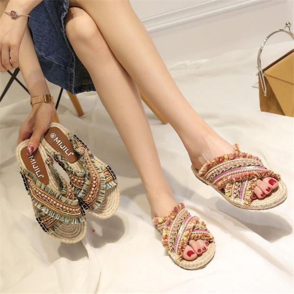 

slippers handmade summer women 2021 shoes for fashion female, Black