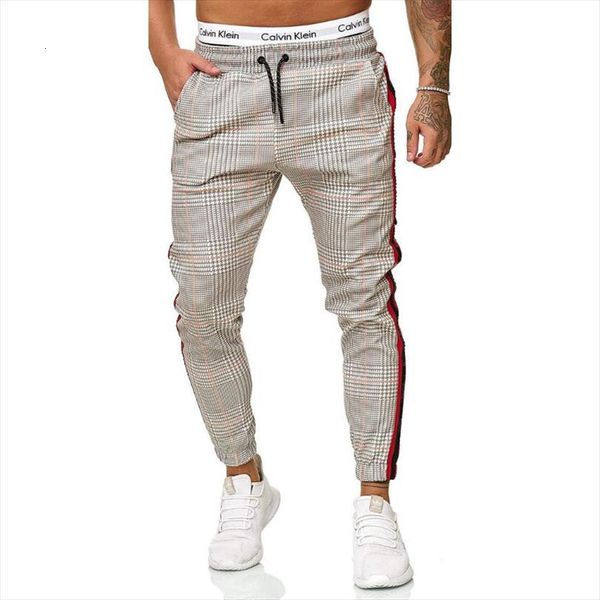 

side stripe printed twill women pant grid pencil male slim fit trousers fitness casual sport straight jogging boyfriend, Black