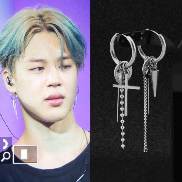 

dangle & chandelier punk silver color titanium steel stud non piercing earrings men gothic street korea hip hop star ear jewelry
