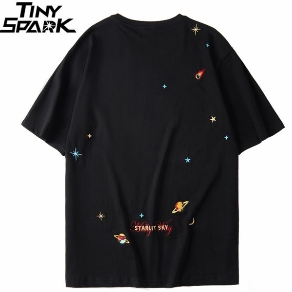 T-shirt da uomo Hip Hop T-shirt da ricamo Harajuku Planet Space Streetwear HipHop T-shirt da cielo stellato T-shirt estiva T-shirt in cotone 210410