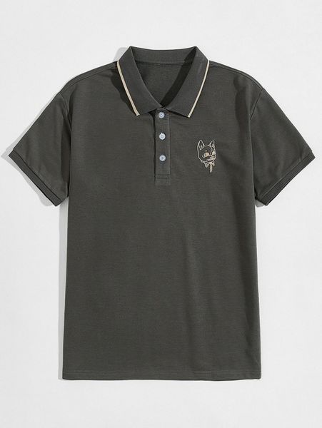 

men embroidery detail half button polo shirt p1bb#, White;black