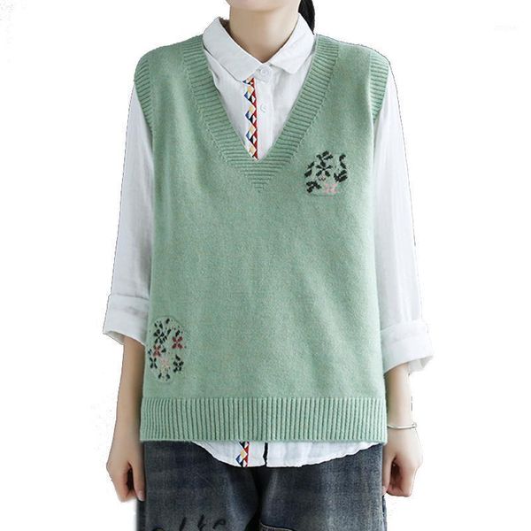 

women knit tank sweaters pullover sleeveless for spring autumn winter embroidery retro vintage casual female a12071426 women's, White;black