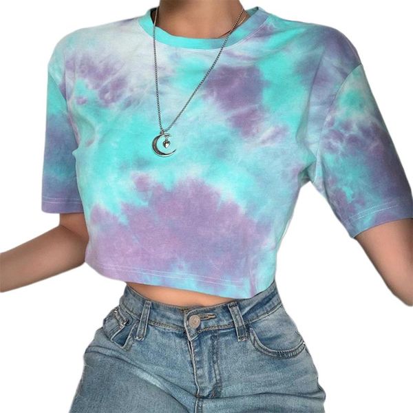 

women's t-shirt 2021 tie dye for women t-shirts round neck short sleeve pullover tees, White