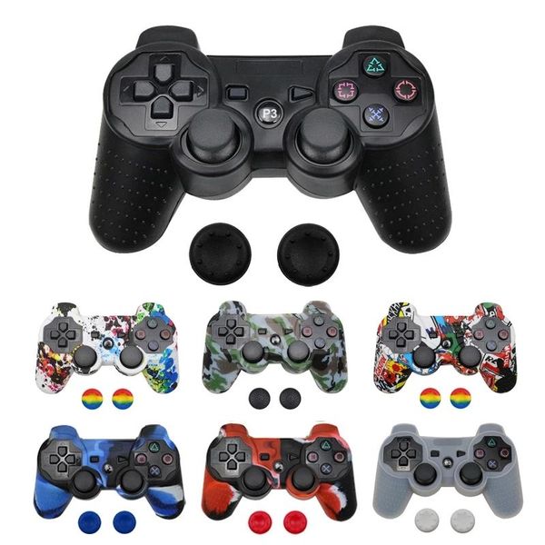 Capa de Silicone para PS3 Controlador Decalque da Pele Caso para PlayStation 3 Gamepad Controle Acessórios de jogo com 2 tampas de aperto de polegar