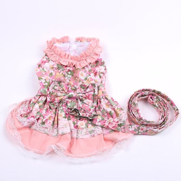

dog apparel cat dress shirt floral&bow with matching leash pet puppy skirt spring/summer clothes 5 sizes 2 colours