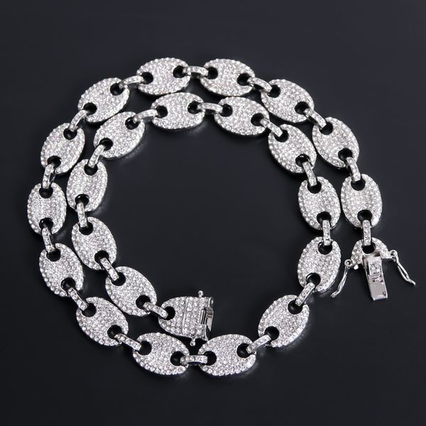 

iced out cz gold color coffee bean pig nose alloy rhinestone necklace charm link chain necklaces collares men jewelry hip hop x0509, Black