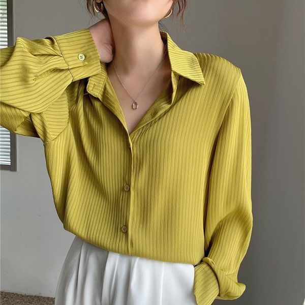 

women's blouses & shirts 2021 spring korean loose long sleeve white shirt fashion female striped vintage plus size womens blouse and 1