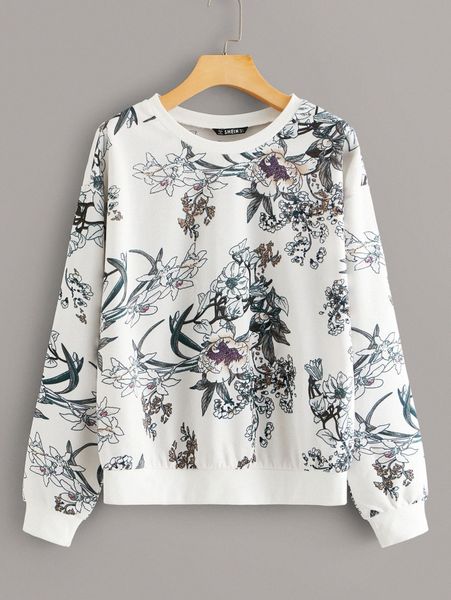 

botanical print sweatshirt q1vs#, White;black