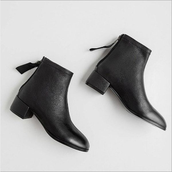 

boots women's snow 's motorcycle leather high-heeled, Black