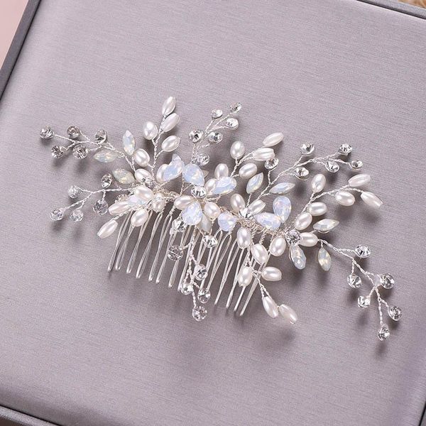 

hair clips & barrettes white rhinestone handmade bride tiaras headpiece simulated pearl crystal comb women wedding jewelry accessories sl, Golden;silver