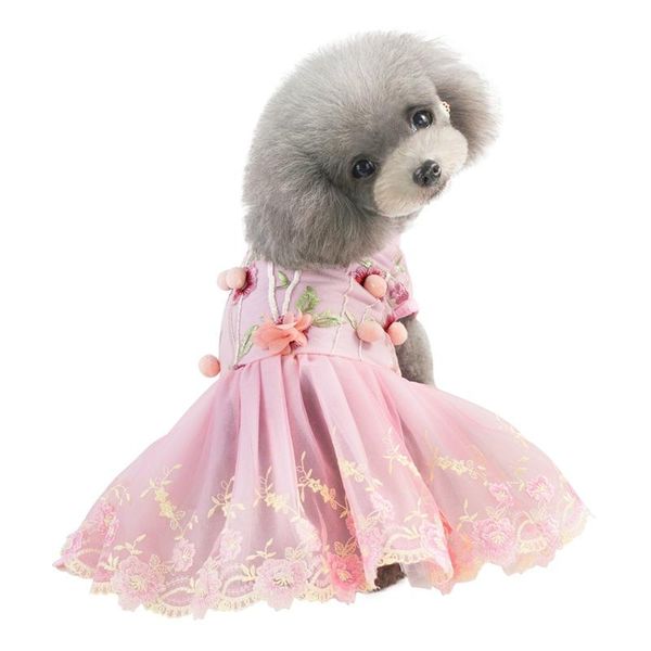 

dog apparel pet small and medium embroidered green leaves skirt with plush balls dogs clothes tutu dress