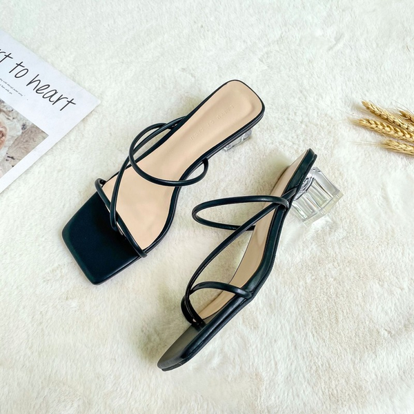 

simple brand women 2021 summer square toe thin strap open toe slippers women fashion all-match classic womens shoes, Black