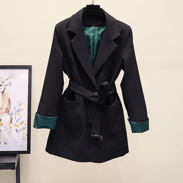 

women's suits & blazers casual women blazer belt pockets female coat fashion outerwear jackets 7chm, White;black