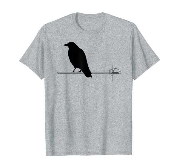 

black eyed raven perched on sword shirt for men and women t-shirt, White;black