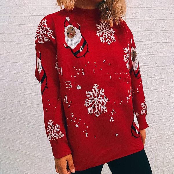 

women's sweaters women christmas sweater y2k cartoon snowflake snowman pattern pullovers vintageÂ long sleeve o-neck loose knitwear, White;black