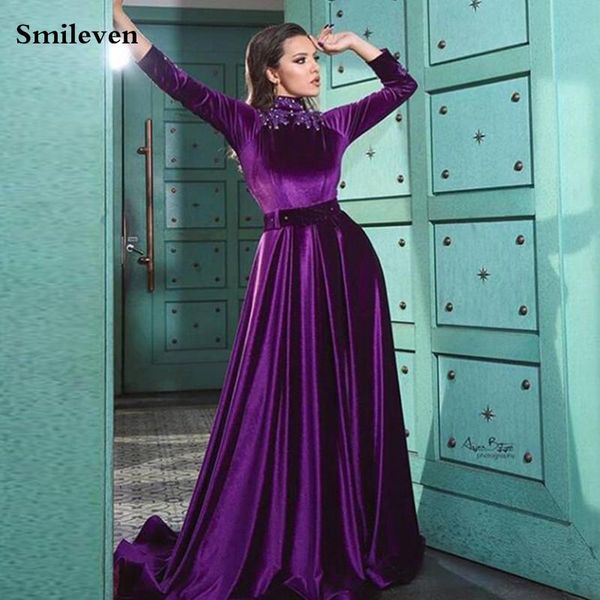 

smileven purple kaftan evening dresses high neck pearls lace saudi arabia special occasion dubai prom party gowns, White;black