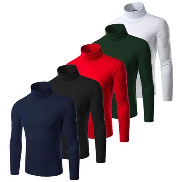 

winter men solid color slim fit soft cotton pullover light turtleneck, White;black